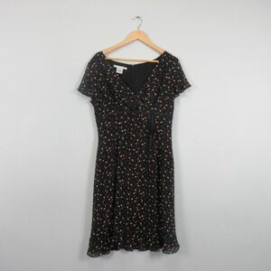 Maggy London Black Polka Dot 100% Silk Wrap Midi Dress Size 12 Y2K Slip Ruffle